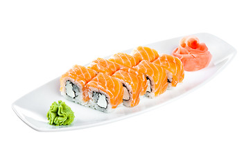 Image showing Sushi (Roll unagi maki syake) on a white background