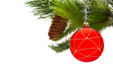 Image showing Christmas fur-tree on a white background with a ball 