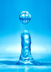 Image showing Falling drop of blue water