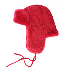 Image showing Red fur cap on a white background