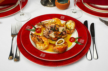 Image showing Tasty dish from sea products at restaurant