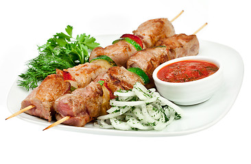 Image showing Tasty grilled meat, shish kebab