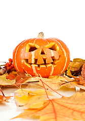 Image showing halloween, old jack-o-lantern on white