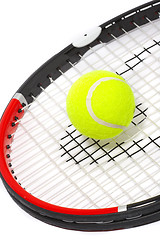 Image showing Tennis racket with a ball on a white background.