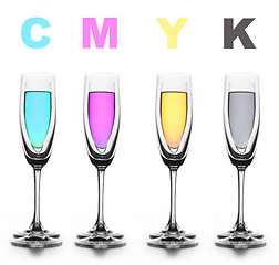 Image showing Four glasses with a different liquid on color. CMYK.