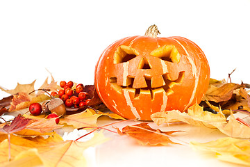 Image showing halloween, old jack-o-lantern on white