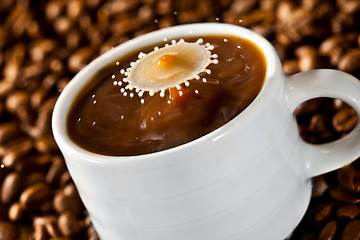 Image showing Milk drop falling of coffee