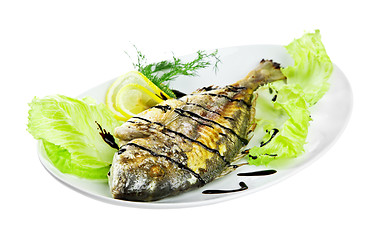 Image showing roast fish on the white