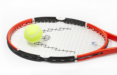 Image showing Tennis racket with a ball on a white background.