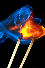 Image showing Photo of a burning match in a smoke on a black background
