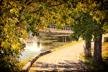 Image showing The walkway by the pond