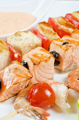 Image showing grilled salmon and shrimps