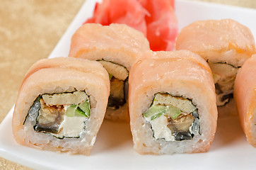 Image showing shrimp and eel sushi roll