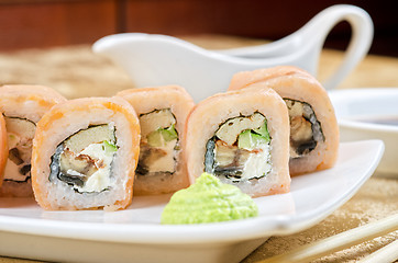 Image showing shrimp and eel sushi roll