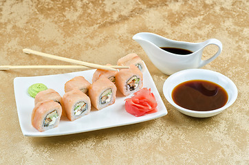 Image showing shrimp and eel sushi roll