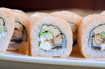 Image showing shrimp and eel sushi roll