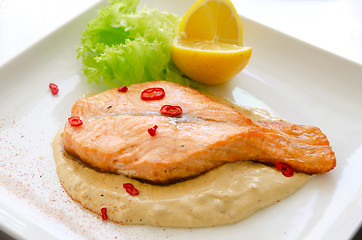 Image showing Grilled salmon steak