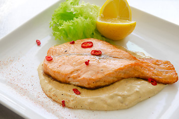 Image showing Grilled salmon steak