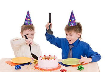 Image showing two boy wich cake