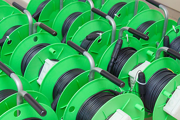 Image showing Group of cable reels for new fiber optic installation