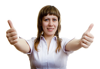 Image showing young girl with two thumbs up