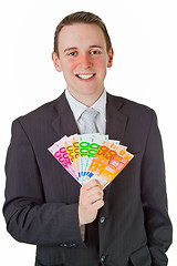 Image showing Businessman holding eurobanknotes