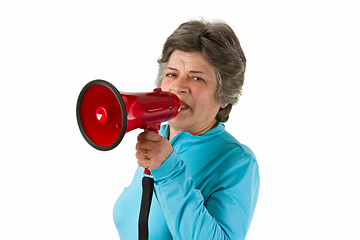 Image showing Senior woman with megaphone 