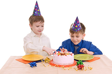 Image showing two boy wich cake