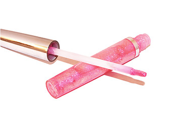 Image showing Lipstick gloss pink cosmetic product on white background