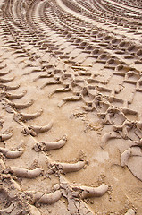 Image showing Background mark truck wheels sand human footprint 