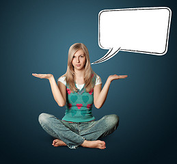 Image showing woman in lotus pose with speech bubble