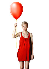 Image showing blonde in red dress with the balloon