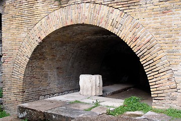 Image showing Ancient brick arch at small Roman theater in Taormina, Sicily, Italy