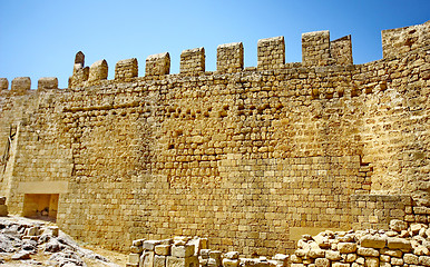 Image showing Walls of ancient acropolis at Lindos