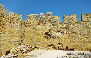 Image showing Walls of ancient acropolis at Lindos