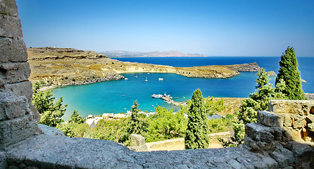 Image showing Panarama view from Acropolis of Lindos