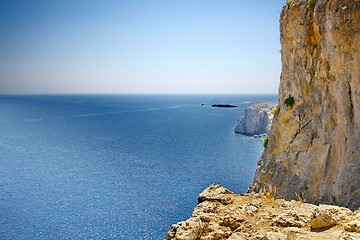 Image showing Aerial view on St. Paul's bay in Lindos 