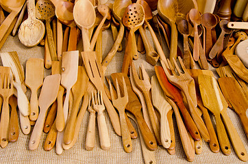 Image showing Hand graven wooden tools. 