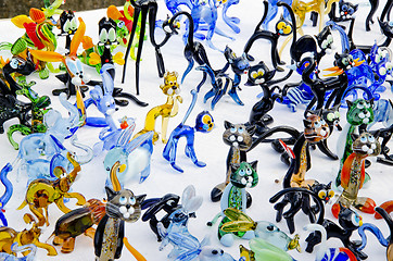 Image showing Handmade glass figures. Dog cat rabbit. 