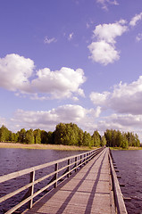 Image showing Long wooden footbridge.