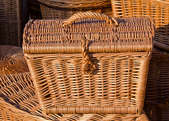 Image showing Handmade wooden wicker basket. 