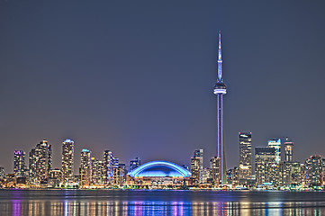 Image showing Toronto night skyline CN Tower downtown skyscrapers sunset Canad