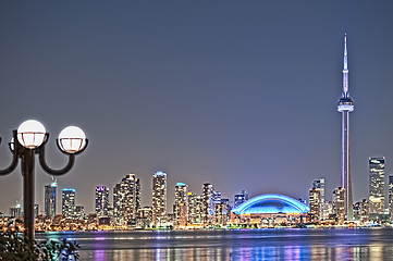 Image showing Toronto night skyline CN Tower downtown skyscrapers sunset Canad