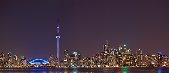 Image showing Toronto night skyline CN Tower downtown skyscrapers sunset Canad