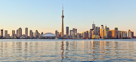 Image showing Toronto night skyline CN Tower downtown skyscrapers sunset Canad