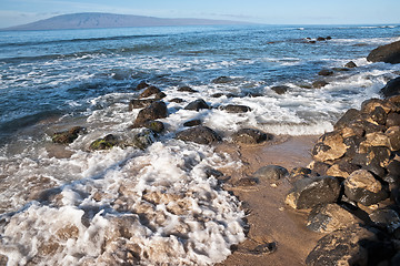 Image showing Rocks, and Pacific ocean waves on the island of Maui