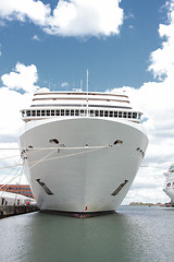 Image showing front of a cruise ship docked at a port in Norway