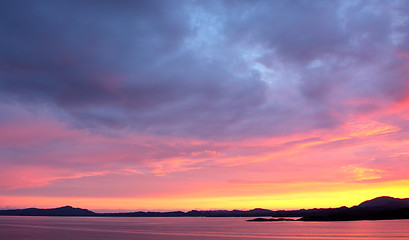 Image showing sunset view from a boat off the coast of norway