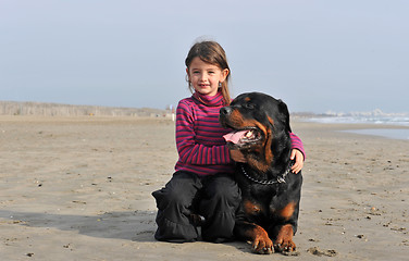 Image showing child and rottweiler