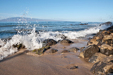 Image showing Rocks, and Pacific ocean waves on the island of Maui